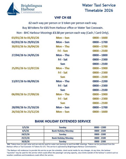 Water taxi schedule 2026